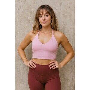 Athleta sports bra womens size Small strappy Baby Pink EUC